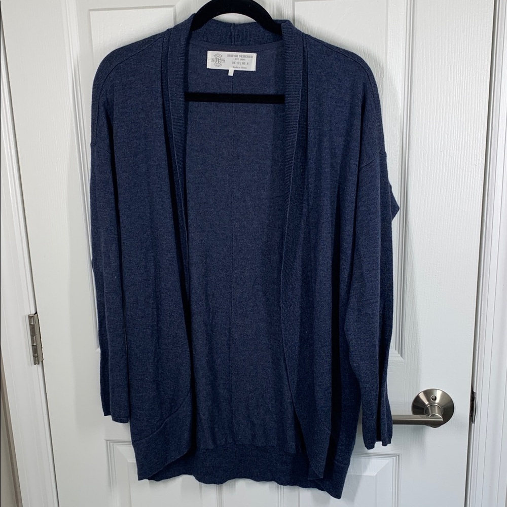 Fat Face navy blue open front boyfriend cardigan size 8 medium